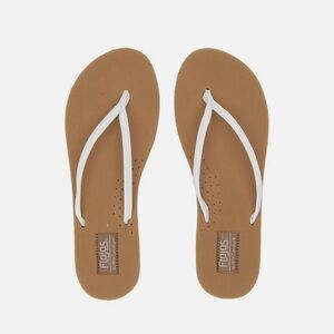 NWT FLOJOS Fiesta Size 11 White / Brown with Badge Logo Comfort Flip Flop Sandal